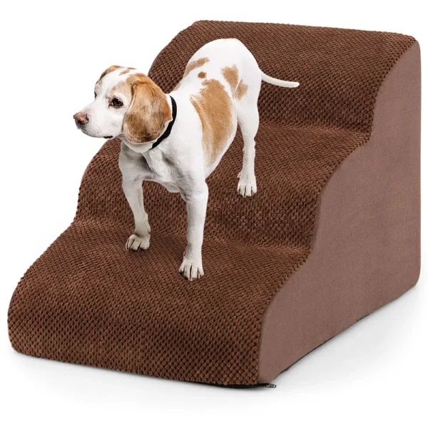 Costway High Density Foam Pet Stairs 3 Tier Extra Wide Pets Dog Ramp with Washable Cover