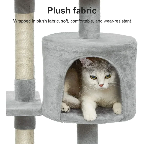 [UK STOCK] Cat trees cat climbing frame 4-Level Cat Tower Hammock Padded Perches and Condos Cat Jumping Toy with Ladder - Image 5