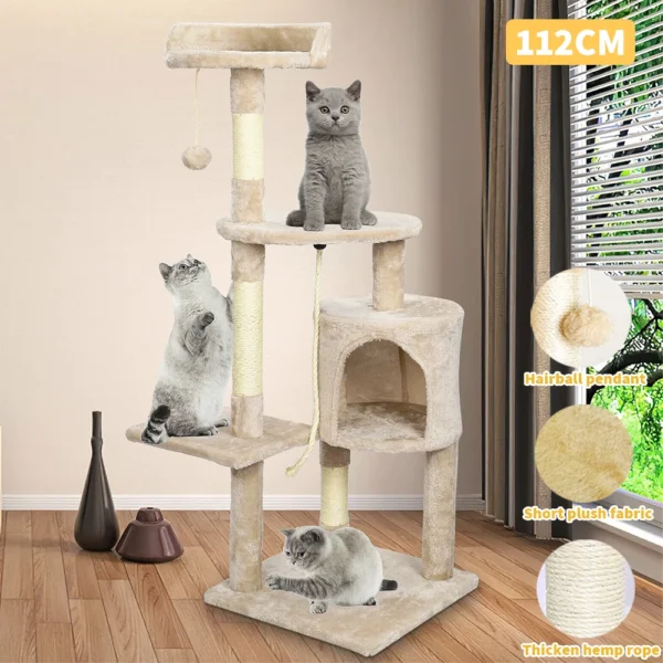 [UK STOCK] Cat trees cat climbing frame 4-Level Cat Tower Hammock Padded Perches and Condos Cat Jumping Toy with Ladder