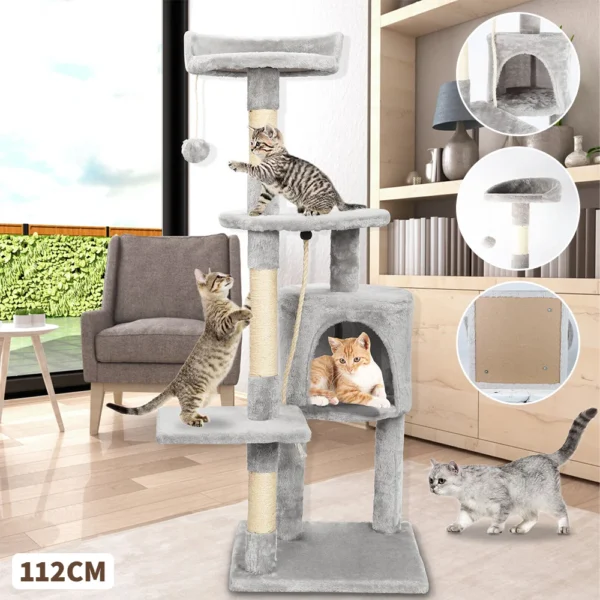 [UK STOCK] Cat trees cat climbing frame 4-Level Cat Tower Hammock Padded Perches and Condos Cat Jumping Toy with Ladder - Image 2