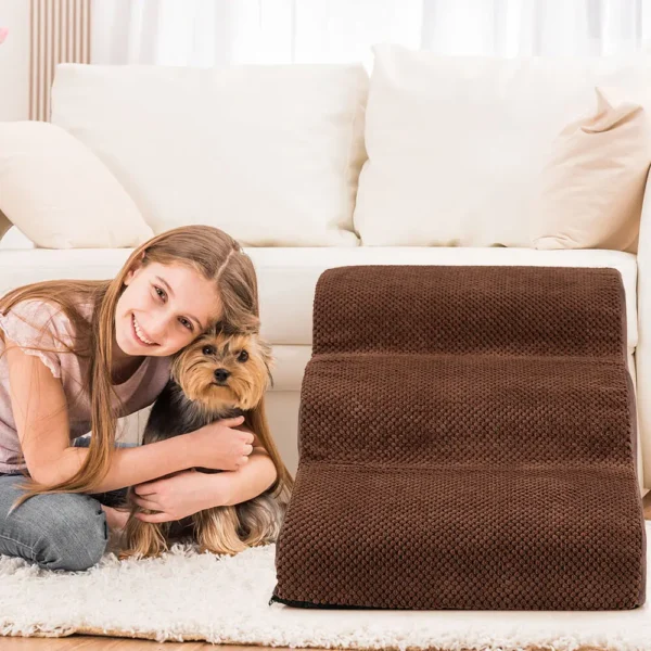 Costway High Density Foam Pet Stairs 3 Tier Extra Wide Pets Dog Ramp with Washable Cover - Image 4