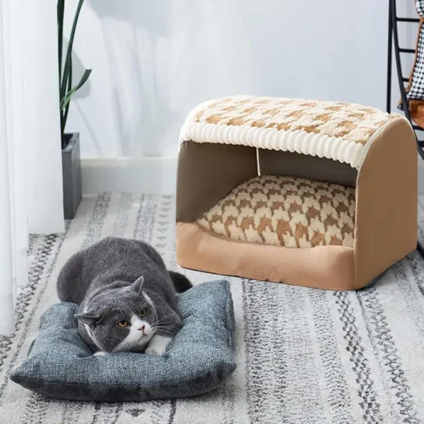 Small Dog Bed Semi Enclosed Covered Cat Bed Tent Indoor Pet House Non-Slip Cat Bed Waterproof No Deformation Pet House Cat - Image 2