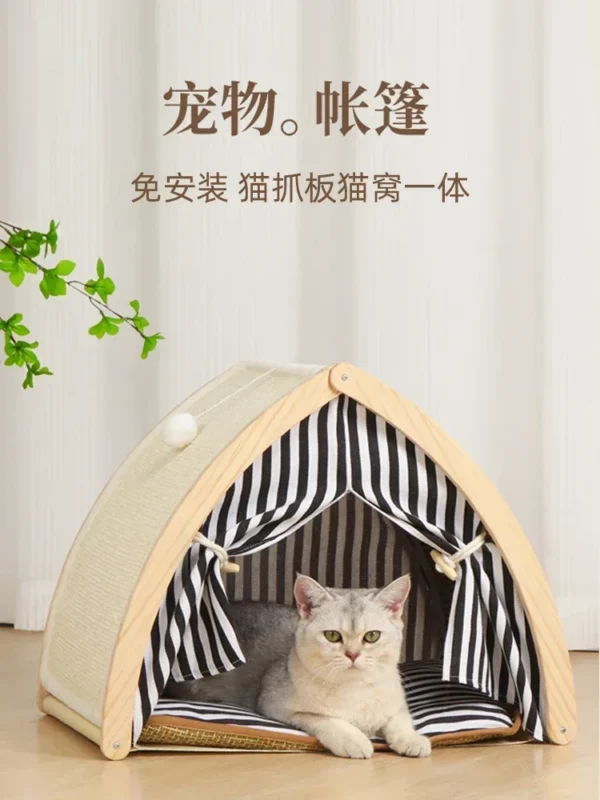 Dog Tent Nest Semi enclosed Dog Nest Warm Winter Cat Nest Small  Teddy Solid Wood  House No Installation - Image 2